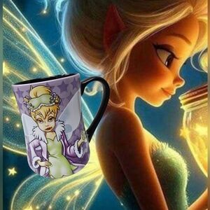 DISNEY PARKS TINKERBELL CERAMIC PURPLE & BLACK MUG